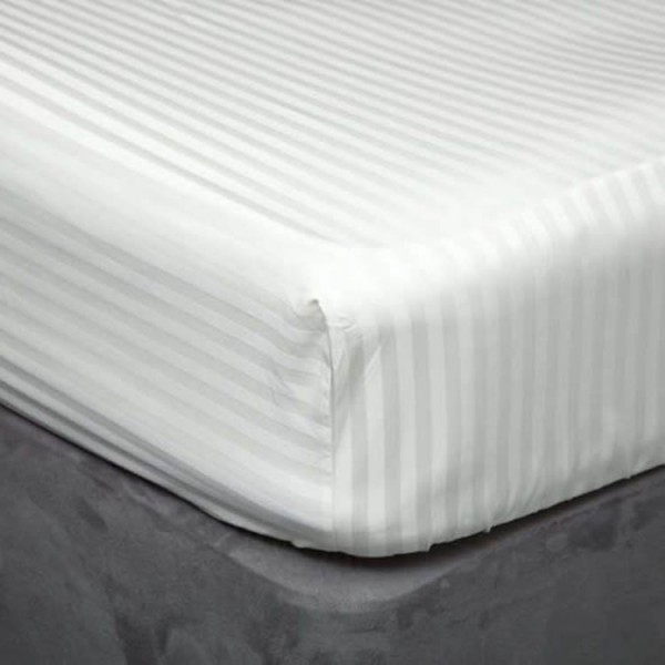 Small Double 540 Thread Count Cotton Satin Stripe Fitted Sheet - 3 Colours